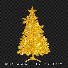 HD Beautiful Christmas Tree Silhouette Covered With Gold Glitter PNG