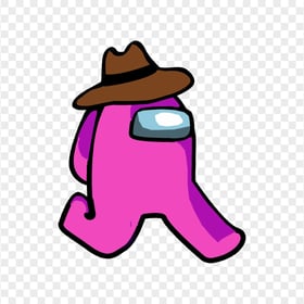 HD Pink Among Us Character Walking With Cowboy Hat PNG