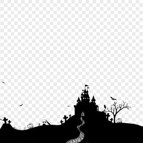 HD Black Horror Halloween Castle Trees Bats Silhouettes PNG