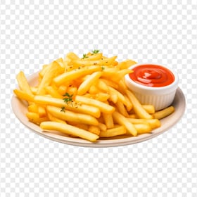 French Fries With Ketchup Sauce on Plate HD Transparent PNG