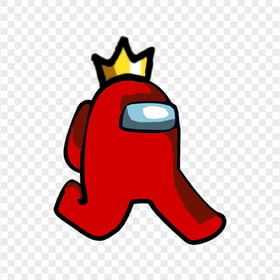 HD Red Among Us Character Walking With Crown Hat PNG