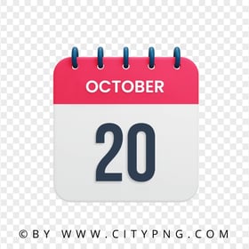 October 20th Date Red & White Calendar Icon HD PNG