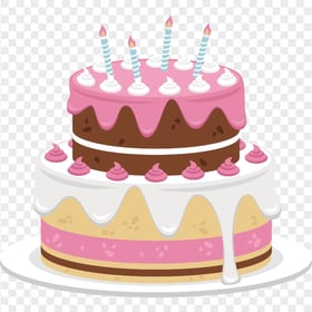 HD Pink & Brown Birthday Cake Cartoon Illustration PNG