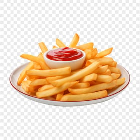 HD Potato Fries and Red Sauce on Plate Transparent PNG