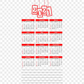 HD 2021 Beautiful Red Calendar With Notes Section Clipart PNG