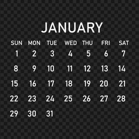2023 January White Calendar PNG