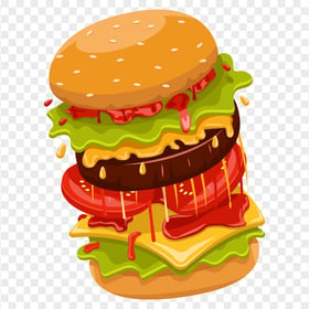 Cartoon Illustration Juicy Burger HD PNG