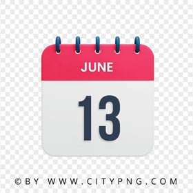HD June 13th Date Vector Calendar Icon Transparent PNG