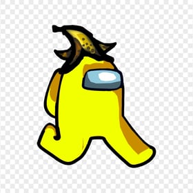 HD Yellow Among Us Character Walking With Banana Hat PNG