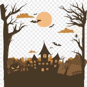 HD Halloween Castle Trees Bats & Pumpkins Silhouettes PNG