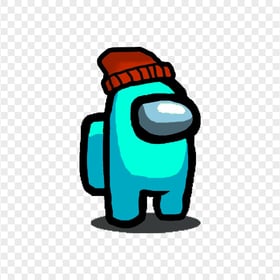 HD Cyan Among Us Character With Beanie Hat PNG