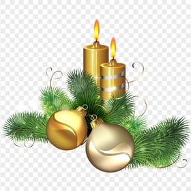 HD Gold Christmas Candles & Baubles Illustration PNG