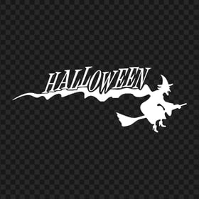HD Halloween White Text Word With Witch Flying Silhouette PNG