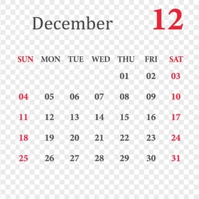December 2022 Calendar HD PNG