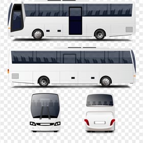 Four white Bus Front Back Left Right View