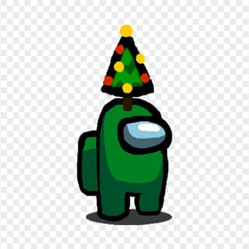 HD Among Us Green Crewmate Character With Christmas Tree Hat PNG
