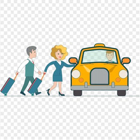 HD Vector Cartoon Couple Getting Into Taxi Cab PNG