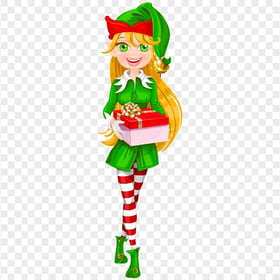 Cartoon Illustration Christmas Elf Girl PNG