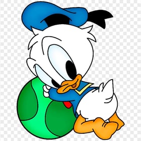 Baby Cartoon Donald Duck Playing With Green Ball PNG