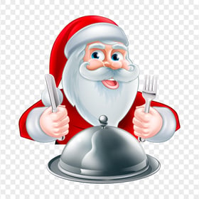 HD Christmas Cartoon Santa Fork And Knife In Hands PNG