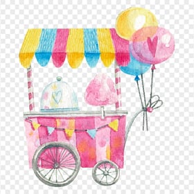 Watercolor Cartoon Candy Cotton Cart PNG Image