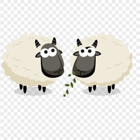 Two Cute Sheep Eat Grass Clipart