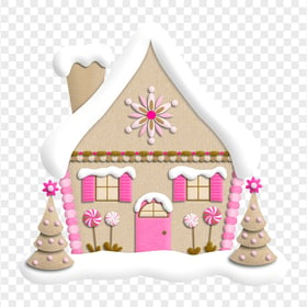 Cute Pink Snowy Christmas House Illustration HD PNG