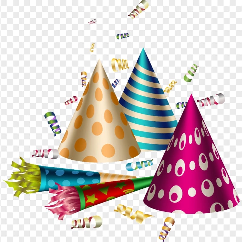 HD Party Hats & Confetti Illustration PNG