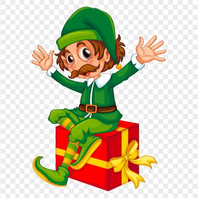 Elf Clown Cartoon Sitting On A Gift Box HD PNG