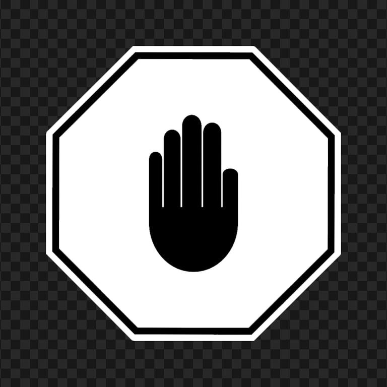 HD White And Black Stop Hand Sign Icon Symbol PNG