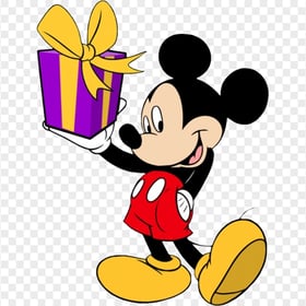 Cartoon Mickey Mouse Holding A Gift Box PNG