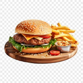 Tasty Classic Burger Meal with Chips HD Transparent PNG