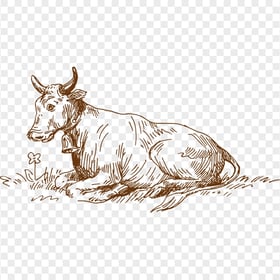 HD Lying Cow Calf Sketch Drawing Art PNG