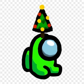 HD Lime Among Us Mini Crewmate Baby With Christmas Tree Hat PNG