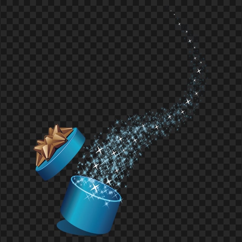 HD Blue Open Gift Box Sparkle Glow Stars Effect PNG