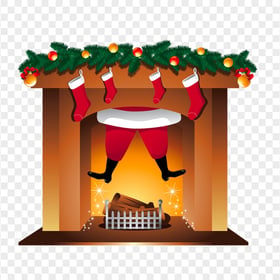 Illustration Cartoon Santa Claus In The Fireplace PNG