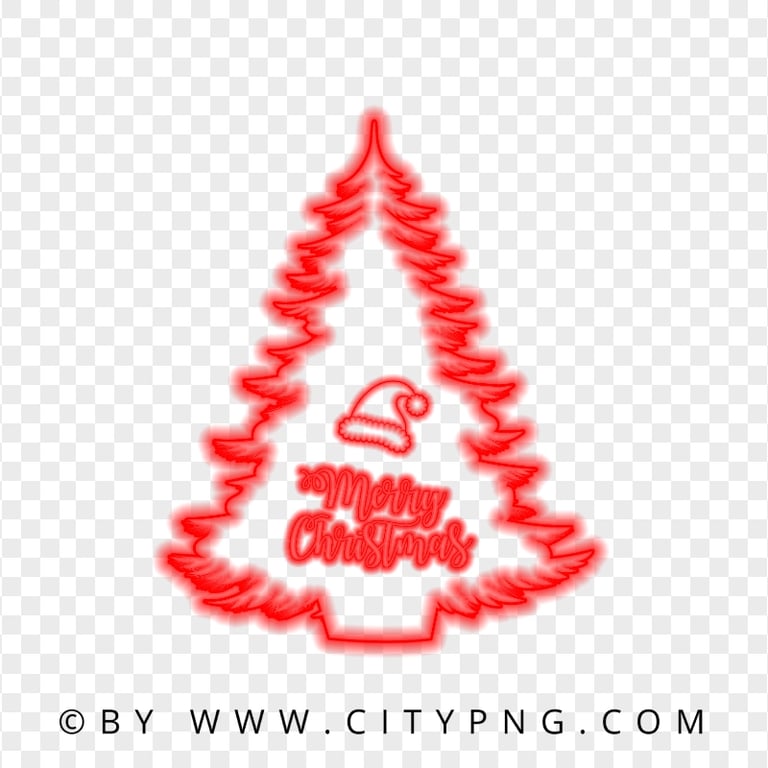 HD Merry Christmas Tree & Santa Hat Red Neon Style PNG