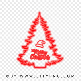 HD Merry Christmas Tree & Santa Hat Red Neon Style PNG