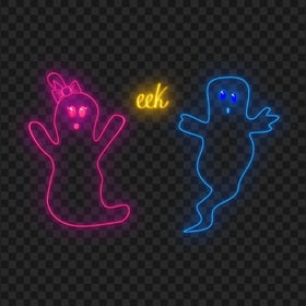 HD Halloween Neon Two Ghosts Transparent PNG