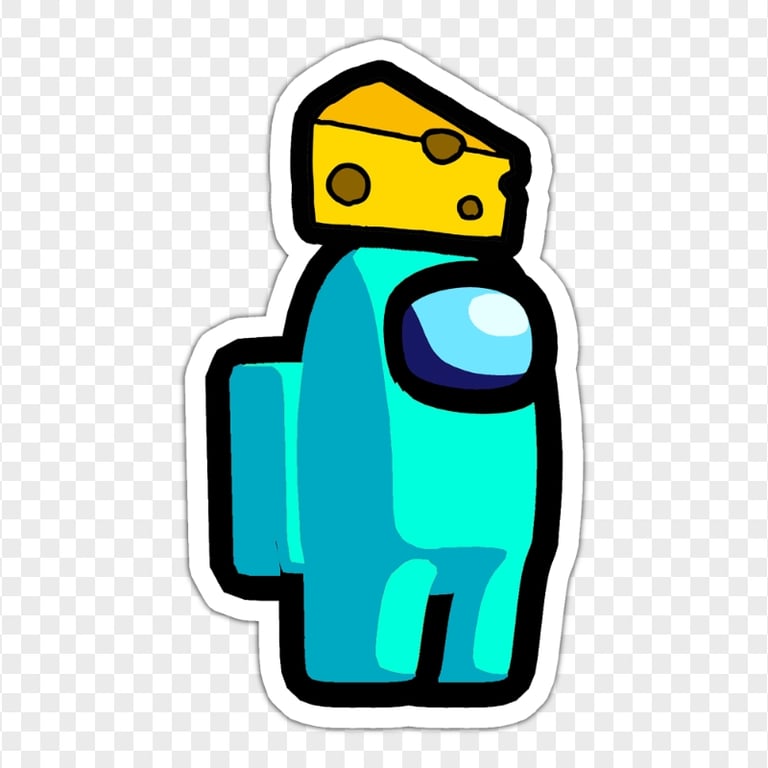 HD Cyan Among Us Character Cheese Hat Stickers PNG