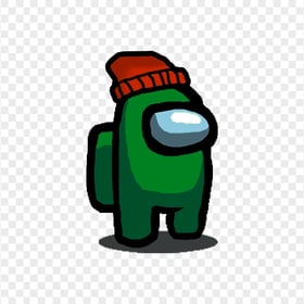 HD Green Among Us Character With Beanie Hat PNG