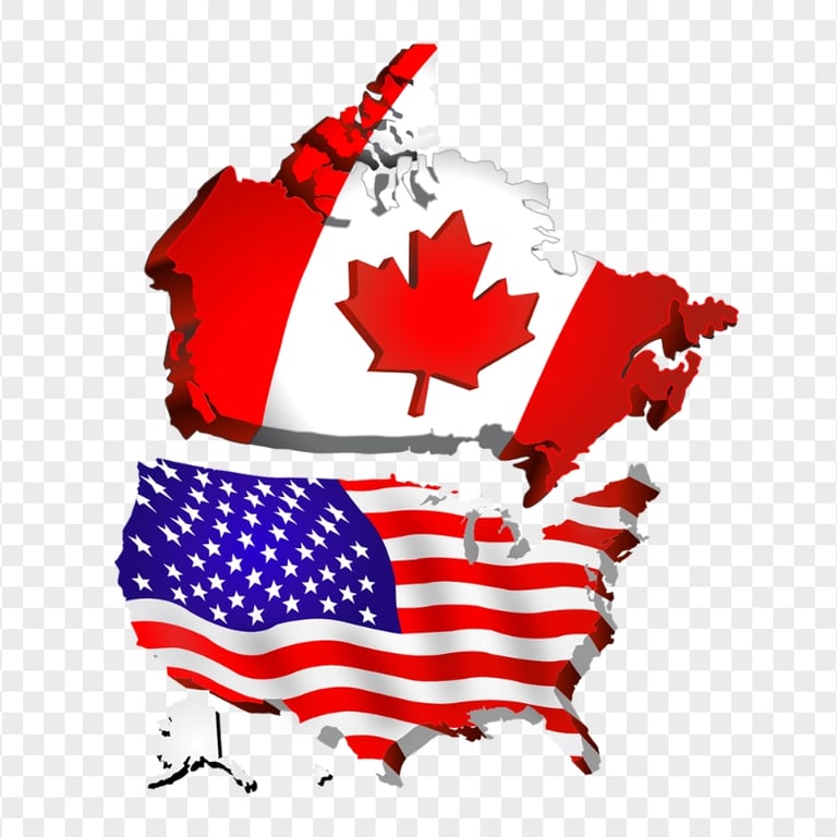 HD USA And Canada Flags On 3D Maps PNG Citypng