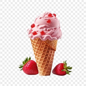 HD PNG Pink Ice Cream Scoop on Waffle Cone Strawberry