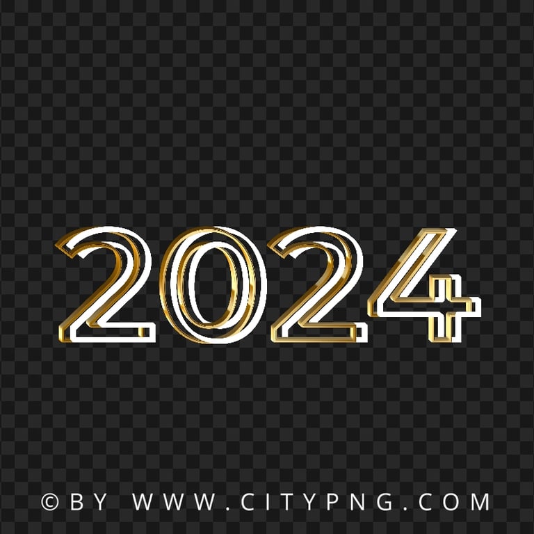 Gold And White 2024 Text Numbers HD PNG