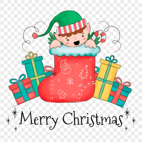 Merry Christmas Cartoon Elf With Gifts PNG