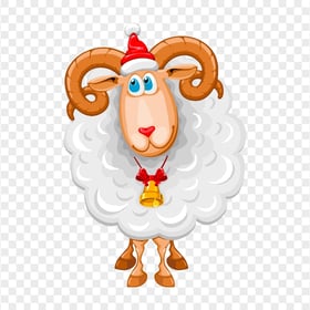 Cartoon Sheep Wearing Santa Hat And Christmas Bells PNG