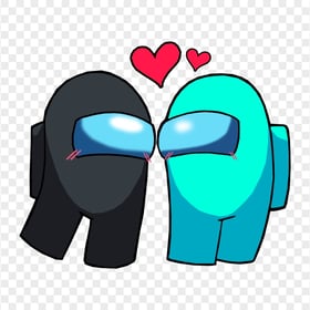 HD Among Us Black Love Cyan Characters Valentines Day PNG