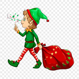 Walking Cartoon Boy Holding Christmas Gifts Bag HD PNG