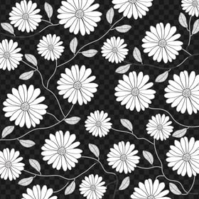 White Petaled Flowers Pattern PNG