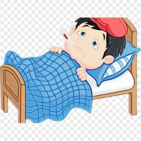 Cartoon Sick Boy Kid Bed Fever Mouth Thermometer